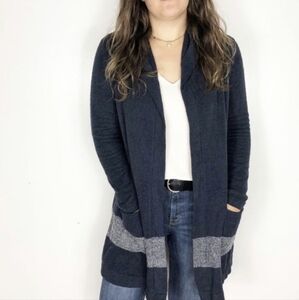 Barefoot Dreams Cozychic Lite Hooded Cardigan Sweater Women XS S Blue Long Soft